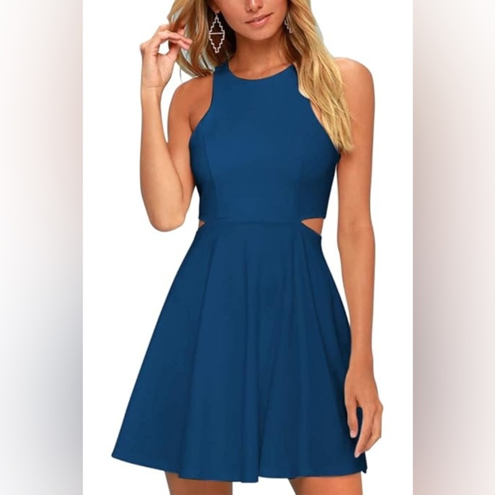 Blue Sleeveless Fit and Flare Midi Dress